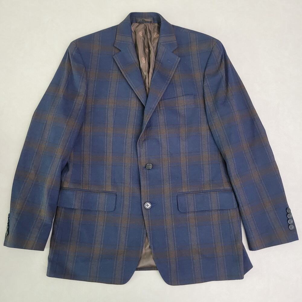 Lauren Ralph Lauren Lexington Mens Tartan Plaid Blazer Navy Brown Sport Coat 40R